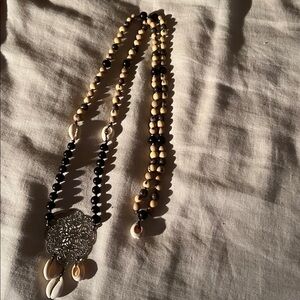 Elegant Black and Silver Shell  madala Necklace
